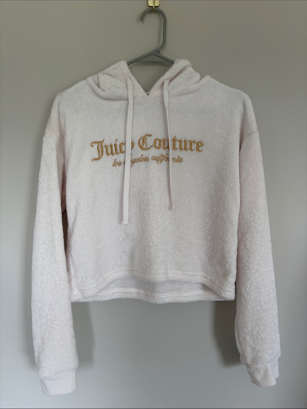Juicy Couture Plush Light Pink Hoodie with Gold Logo
